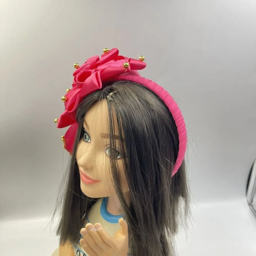 Hair Band Hand-made Hair Accessories For Girls Pink 4 in Wide